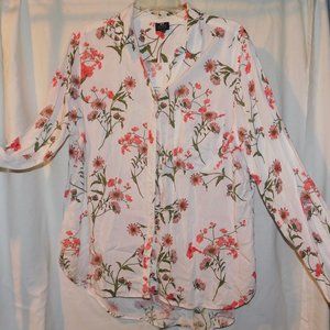 White button up with pink flowers